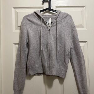 Aritzia Light Gray Zip-Up Cashmere Hoodie